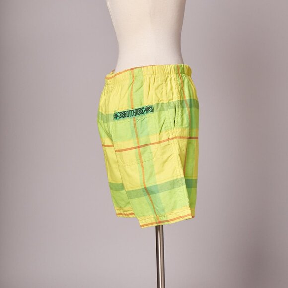 Vintage 1990s Yellow Plaid Gotcha Surf Board Shorts Deadstock